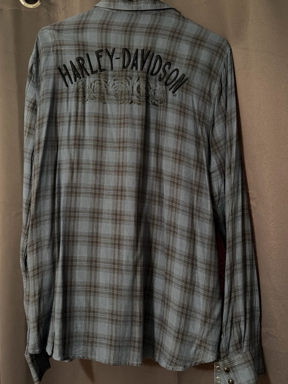 Harley-Davidson Gray and Brown Plaid Button-Down Shirt